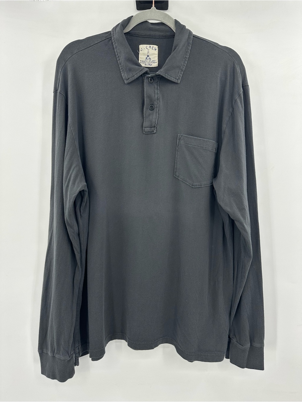 J. Crew Broken In Jersey Men’s Long-Sleeve Polo in Charcoal Gray